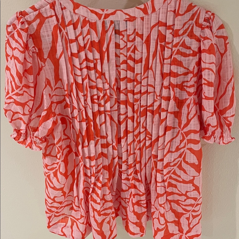 GGO Women's orange and White Patterned Blouse - Picture 7 of 8